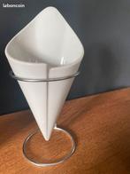 4 cornets frites NEUFS porcelaine blanche avec support inox, Enlèvement, Neuf