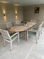 Teak tuintafel met zes stoelen, Jardin & Terrasse, Tables de jardin, Ovale, Enlèvement, Utilisé, Bois de teck