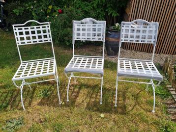 Metalen tuinstoelen Manutti design Versailles wit 3 stuks, Enlèvement, Neuf, Métal