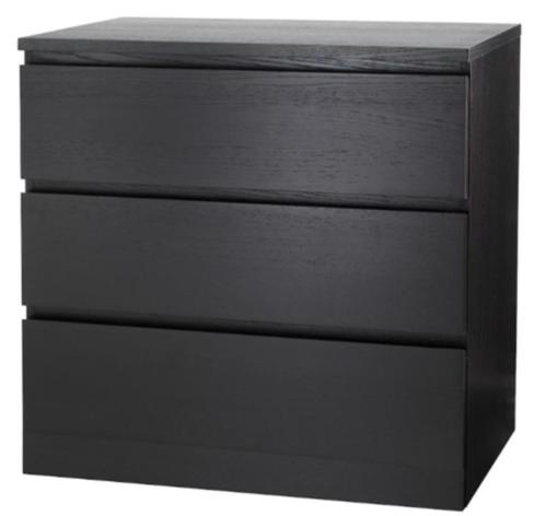 MALM dressoir met 3 laden, zwart, 80x78 cm, Huis en Inrichting, Kasten | Ladekasten, Zo goed als nieuw, Minder dan 100 cm, 50 tot 100 cm
