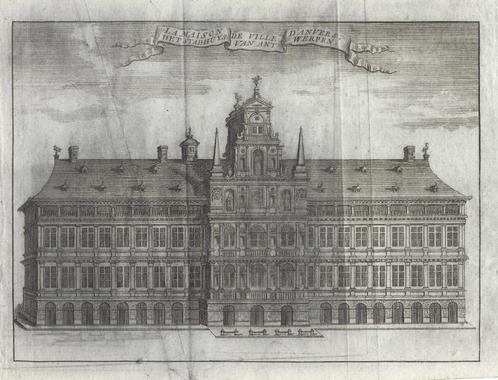 1786 - Antwerpen / het stadhuis, Antiek en Kunst, Kunst | Etsen en Gravures, Verzenden