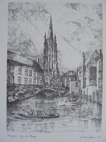 O L Vrouwetoren Brugge  Litho   Gesigneerd beschikbaar voor biedingen