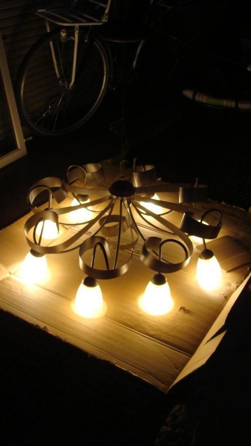 nieuwe smeedijzeren luster edilson pierre, Huis en Inrichting, Lampen | Hanglampen, Nieuw, 75 cm of meer, Glas, Metaal, Ophalen