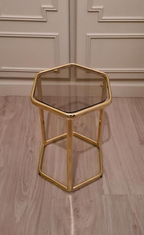 Messing bijzettafel, Huis en Inrichting, Tafels | Bijzettafels, Gebruikt, Glas, Ophalen