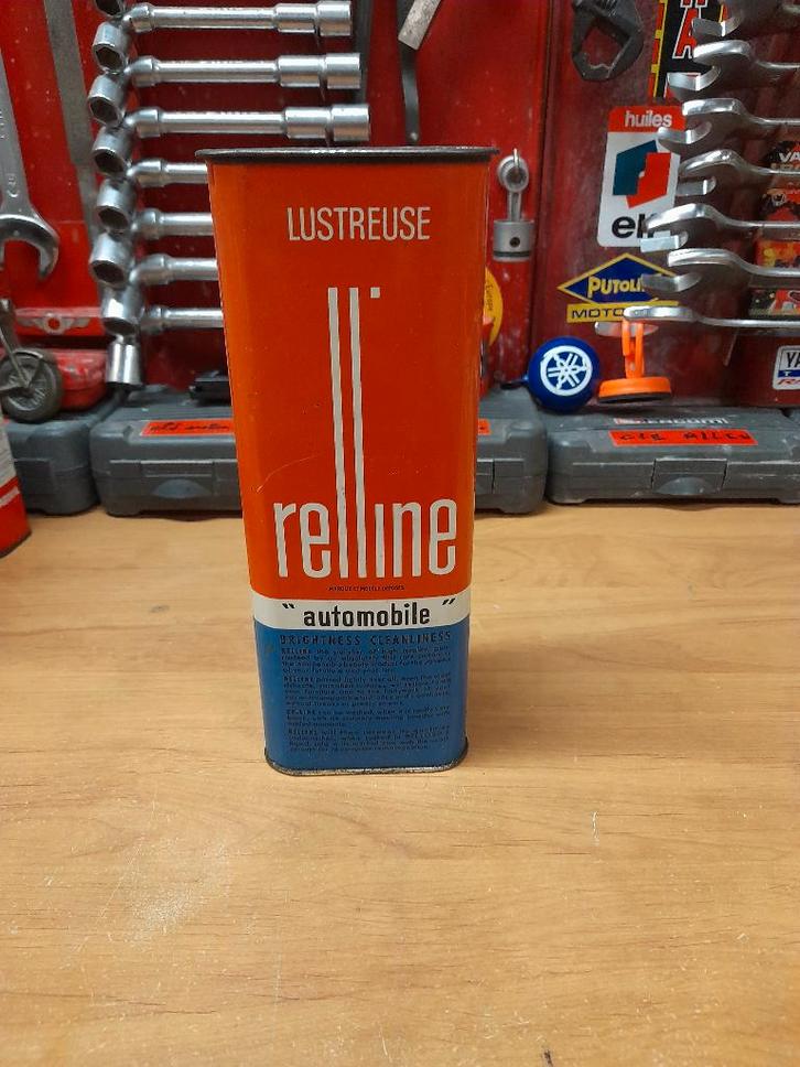 ancienne boite vide lustreuse relline automobile, Collections, Boîte en métal, Utilisé, Autre, Autres marques, Envoi