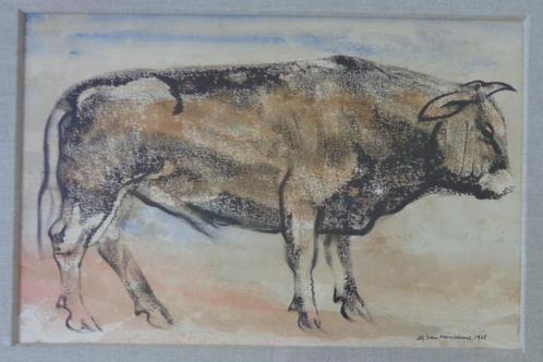 ALFONS VAN MEIRVENNE / STIER / OLIEVERF PAPIER / 52x70cm KAD, Antiek en Kunst, Kunst | Schilderijen | Modern, Ophalen of Verzenden