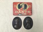Twee reliëf medaillons in brons Dante en Beatrice met doosje, Antiek en Kunst, Antiek | Brons en Koper, Ophalen of Verzenden, Brons