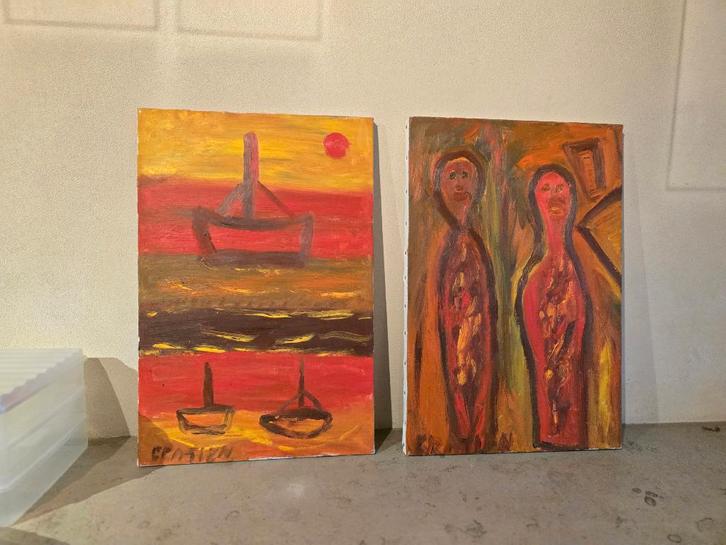 Twee Schilderijen op doek - Gratien Dendooven, Antiek en Kunst, Kunst | Schilderijen | Abstract, Ophalen of Verzenden