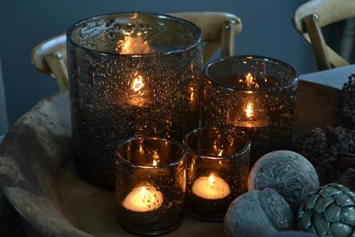 WINDLICHTEN BUBBELGLAS ~vintage black~ landelijk stoer, Huis en Inrichting, Woonaccessoires | Kandelaars en Kaarsen, Nieuw, Kandelaar