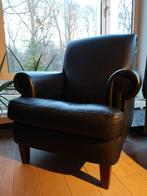 Leren fauteuil met poef, Huis en Inrichting, Fauteuils, Ophalen, Gebruikt, 75 tot 100 cm, Leer