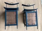 2 lantaarns voor theelichten, Huis en Inrichting, Woonaccessoires | Kandelaars en Kaarsen, Ophalen, Zwart, Zo goed als nieuw, Metaal