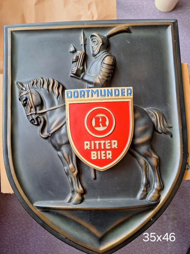 wandschild Dortmunder ritter bier reclamebord 493 DETMOLD, Ophalen of Verzenden, Gebruikt, Reclamebord, Plaat of Schild