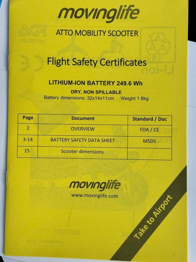 Scooter de voyage pliable MovingLif Atto Scootmobiel pliable, Enlèvement ou Envoi, Pliant, Comme neuf, Fauteuil roulant électrique