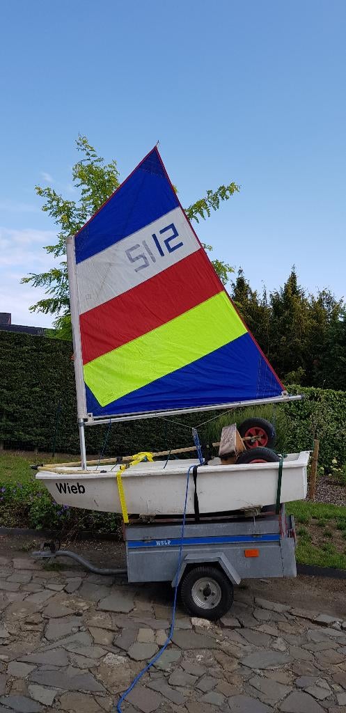 Optimist + strandrailer + wegtrailer (ook vakantie-remork), Gebruikt, Optimist, Minder dan 3 meter, Ophalen of Verzenden