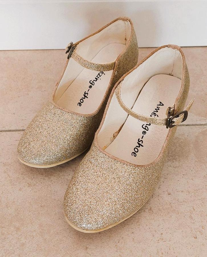 Prinsessen schoenen met hak (glitter goud) maat 28, Kinderen en Baby's, Kinderkleding | Schoenen en Sokken, Gebruikt, Schoenen