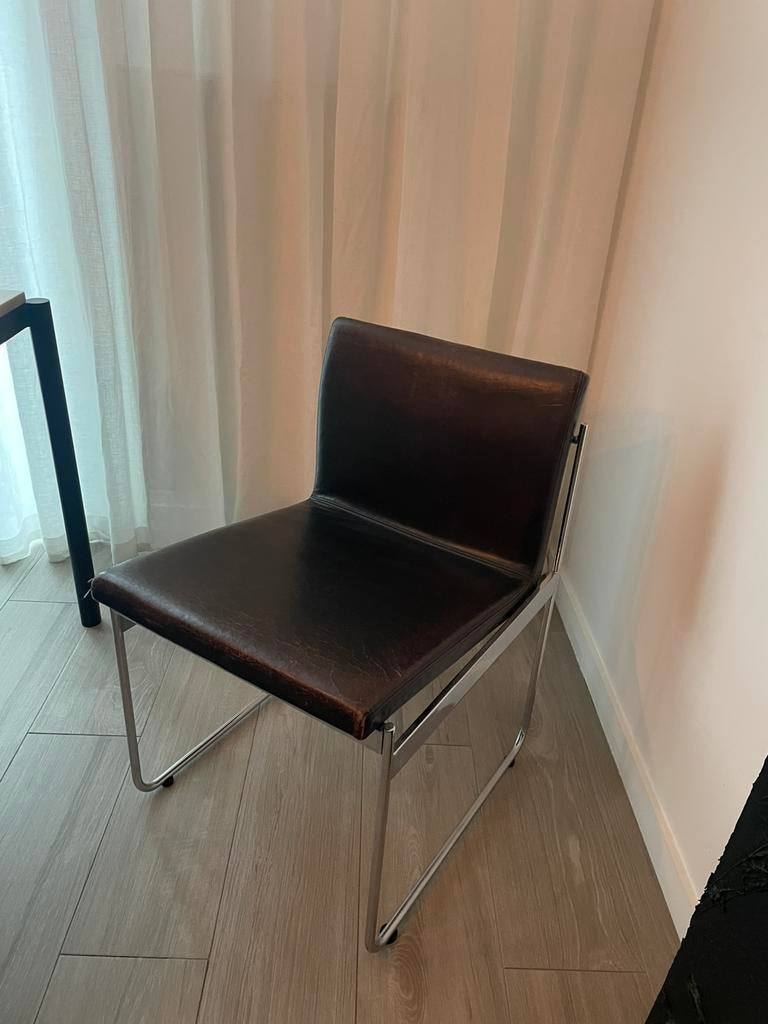 Modernistische eetkamer-/zijstoel (2 stuks), Maison & Meubles, Chaises, Enlèvement ou Envoi, Utilisé, Deux, Brun