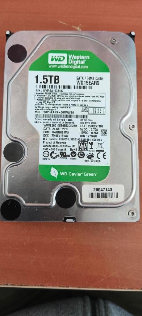 HDD WD 1,5 TB, Computers en Software, Harde schijven, Ophalen, Intern, Gebruikt, 1.5 TB