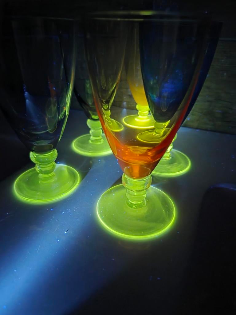 5 verres ouraline CARNAVAL de Max Verboeket 1956, Antiquités & Art, Antiquités | Verre & Cristal, Enlèvement ou Envoi