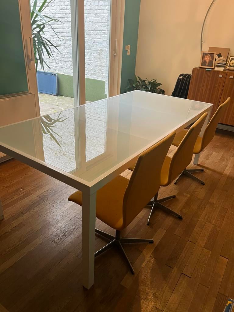 Magnifique Table ou bureau verre et metal blanc, Enlèvement, Utilisé, Verre