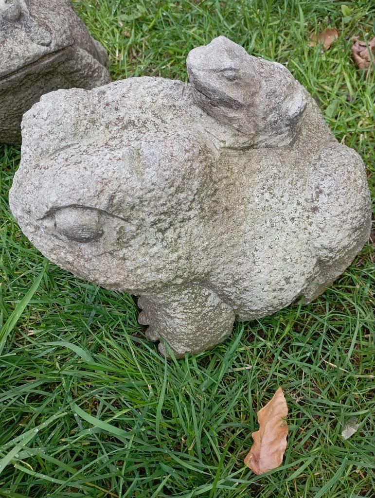 Grote Betonnen  Kikker  met Kikkertje op de Rug, Tuin en Terras, Tuinbeelden, Ophalen, Zo goed als nieuw, Beton, Dierenbeeld