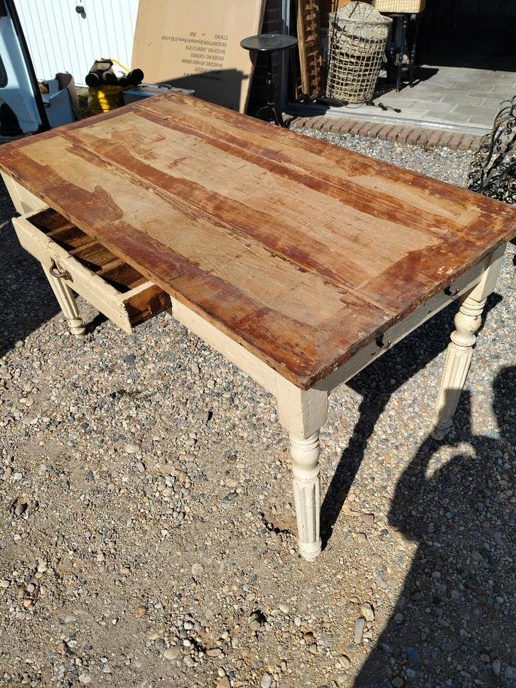 mooie franse doorleefde brocante tafel, Huis en Inrichting, Tafels | Eettafels, Gebruikt, Rechthoekig, Ophalen