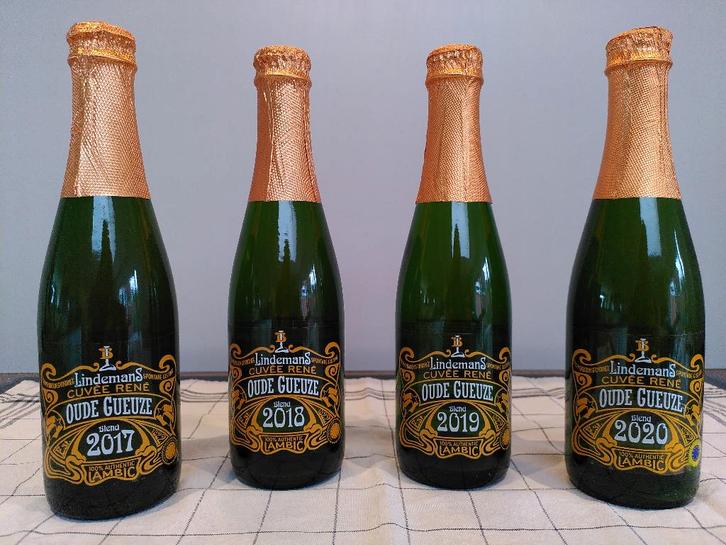 4x Lindemans Cuvée René Oude Gueuze (2017 t.e.m. 2020), Collections, Marques de bière, Neuf, Bouteille(s), Autres marques, Enlèvement ou Envoi