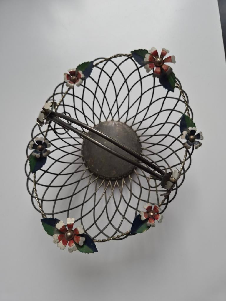 Franse vintage draadmand, mandvorm met bloemen, Ophalen of Verzenden