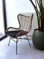 Rotan design kuipstoel – boho / Scandinavisch – zwart frame, Ophalen, Gebruikt, Overige kleuren, Riet of Rotan