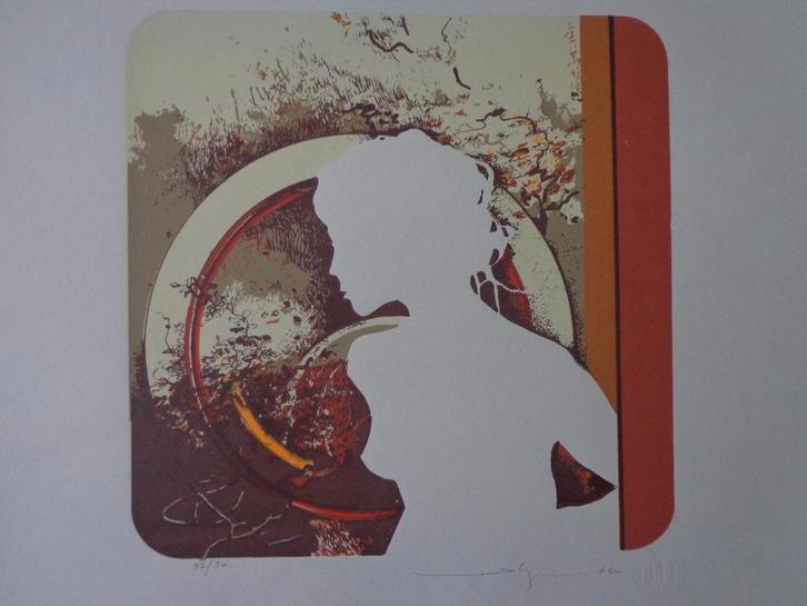 zeefdruk Martin R. Baeyens "Silhouet van naakte vrouw", Antiquités & Art, Art | Lithographies & Sérigraphies, Enlèvement ou Envoi