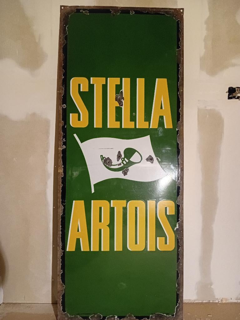 Stella Artois emaille reclamebord uit 1953, Ophalen, Gebruikt, Reclamebord