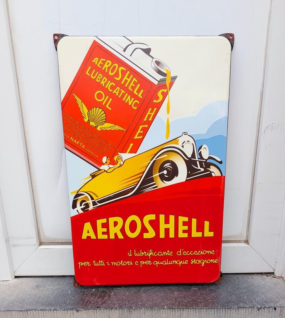 Vintage geëmailleerde plaat van Shell, Verzamelen, Ophalen, Gebruikt, Reclamebord