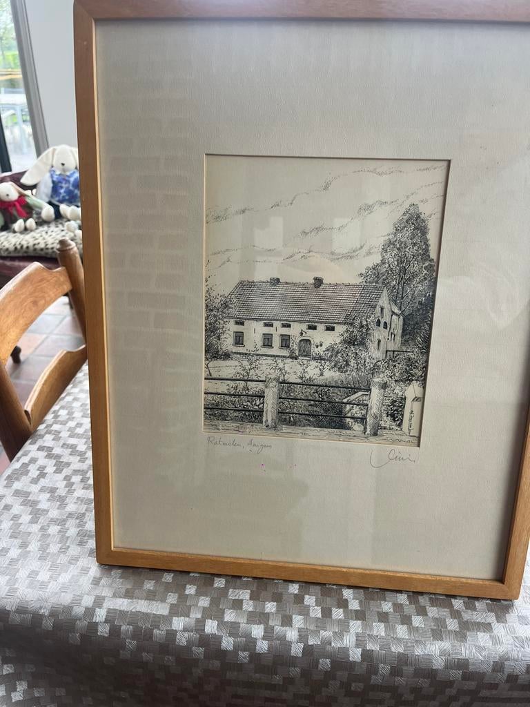 Pentekening uniek 1/1 Ratmolen Aaigem ‘94, Antiek en Kunst, Ophalen