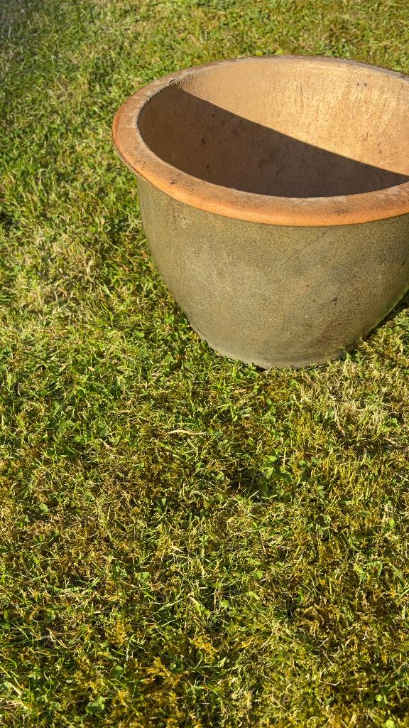 Bloempot aardewerk geglazuurd groene tint, Tuin en Terras, Ophalen, Gebruikt, Aardewerk, Balkon