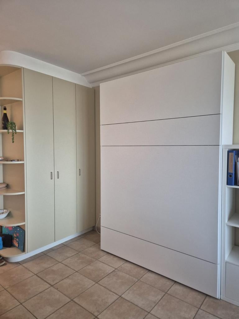 Bedkast - opklapbed, zo goed als nieuw!, Huis en Inrichting, Slaapkamer | Bedden, Zo goed als nieuw, Tweepersoons, Wit, Ophalen