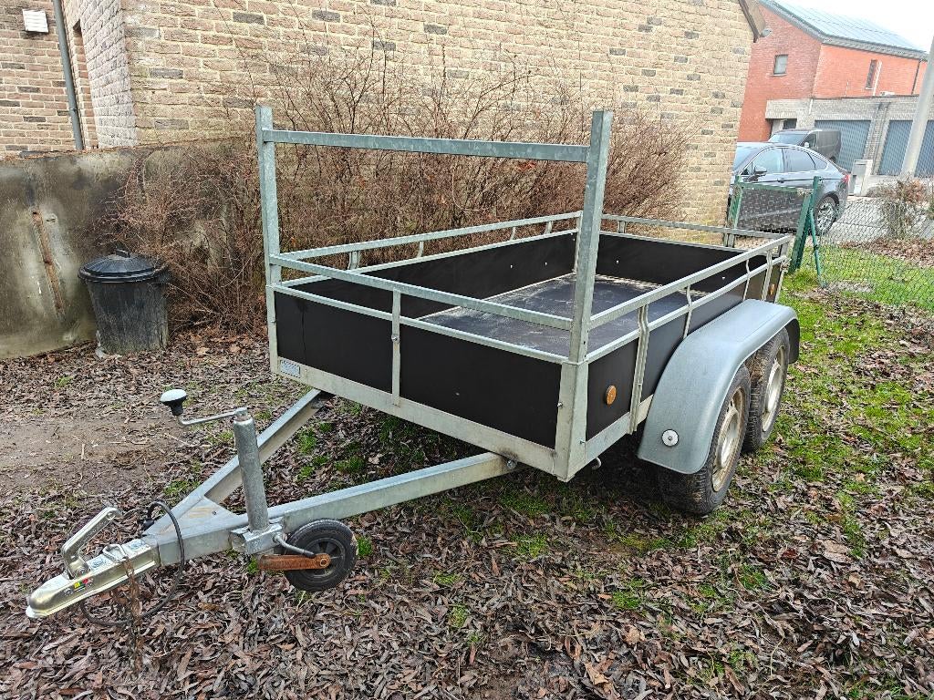 Dubbelas aanhangwagen 2,57/1,31m 750kg id gelast nieuw hout, Ophalen, Gebruikt
