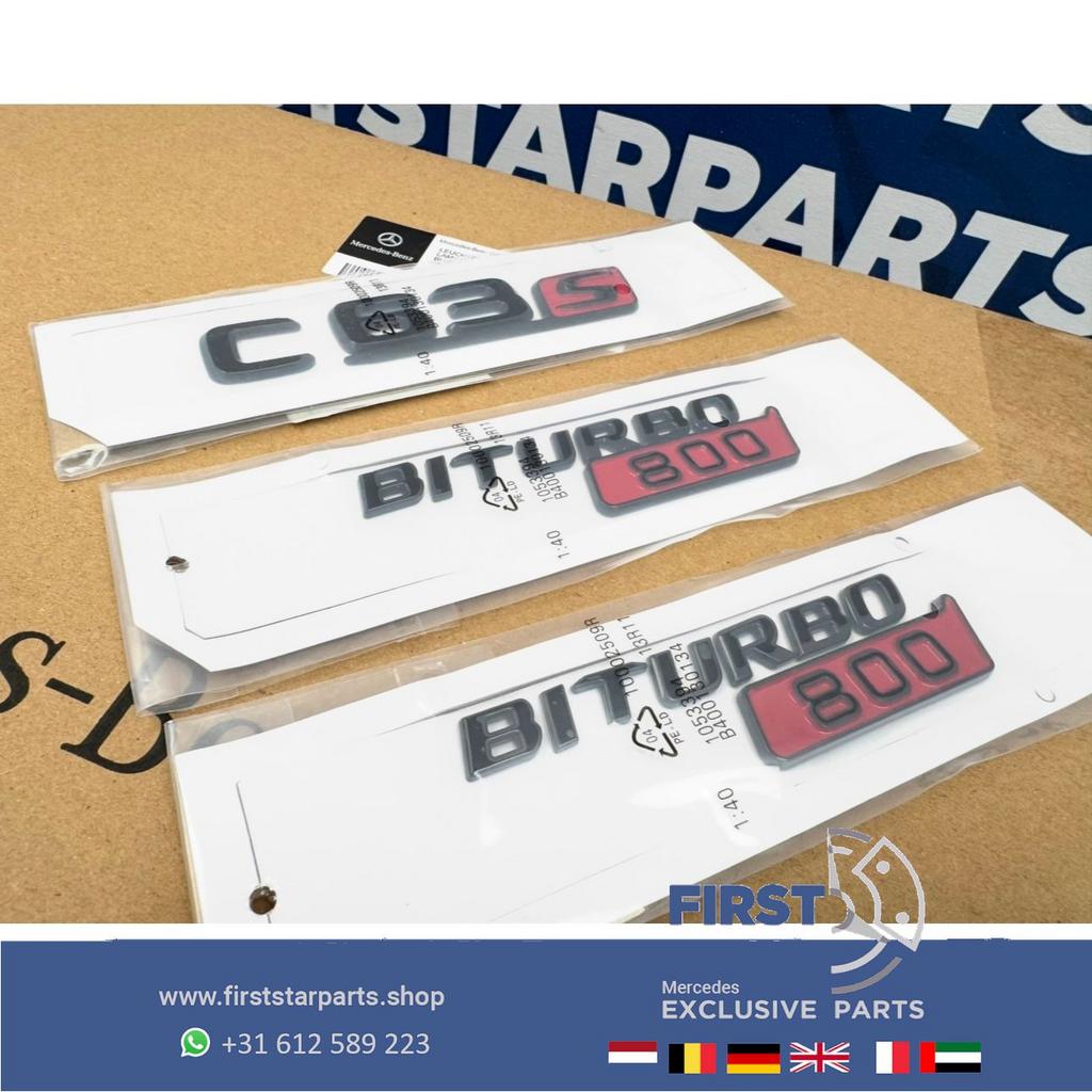 W205 W206 C63 BRABUS 800 LOGO SET ZWART ROOD EMBLEMEN Merced, Utilisé, -, -, Enlèvement ou Envoi