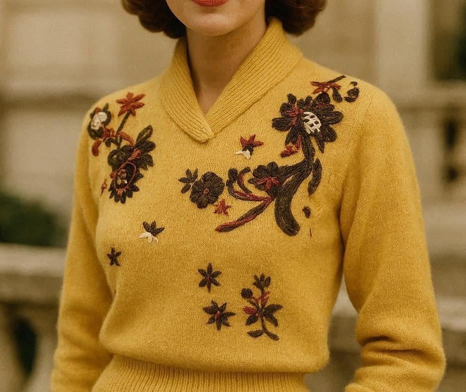 vintage trui met geborduurde print, Vintage, Enlèvement ou Envoi, Comme neuf, Taille 36 (S)