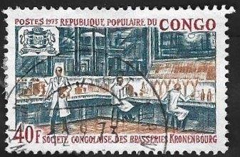 1 Postzegel Congo-Brazzaville 1973 Kronenburgbrouwerij, Ophalen of Verzenden, Gestempeld, Plaats of Gebouw