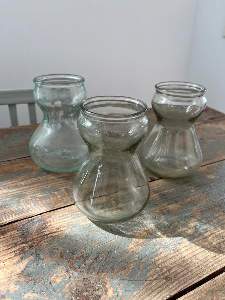 VINTAGE VAAS HYACINTHGLAS 3 STUKS GLAS BLOEMEN, Antiek en Kunst, Antiek | Vazen, Ophalen of Verzenden