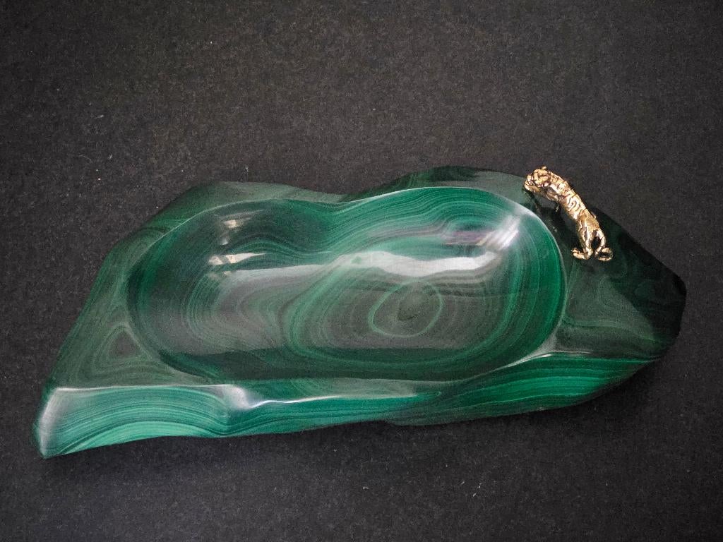 Grote malachiet schaal met bronzen beeldje, Antiek en Kunst, Antiek | Brons en Koper, Ophalen of Verzenden, Brons