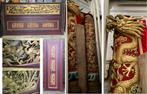Oude chinese wandpanelen hoofdbord bed hout + zuilen draak, Antiek en Kunst, Ophalen