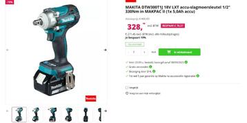 Makita DTW300T1J Slagmoersleutel LXT 18V beschikbaar voor biedingen