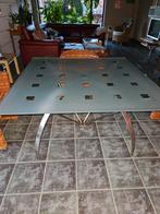 Inox tafel met glazen blad, Ophalen, Zo goed als nieuw