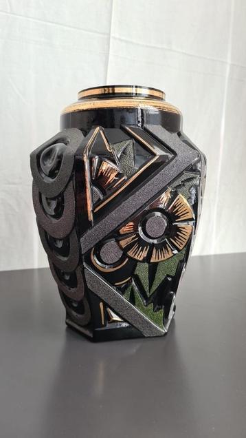 Henri Heemskerk Art Deco vaas, zwart hyalietglas, Scailmont beschikbaar voor biedingen