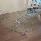 Table ronde en verre 120cm struc. chromée + 4 chaises noires, Maison & Meubles, Autres matériaux, 100 à 150 cm, Quatre personnes