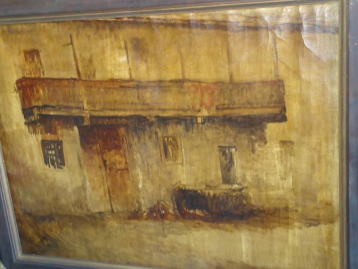 André HENNEBICQ °1836-1904 grande hst, vue d'une façade, Antiquités & Art, Art | Peinture | Classique, Enlèvement