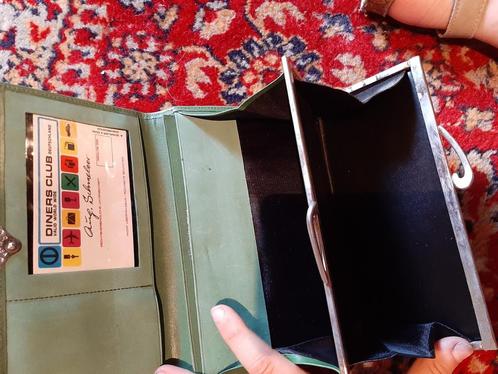 Vintage groene leren portemonnee / reisportefeuille, Handtassen en Accessoires, Beautycases, Zo goed als nieuw, Zwart, Ophalen