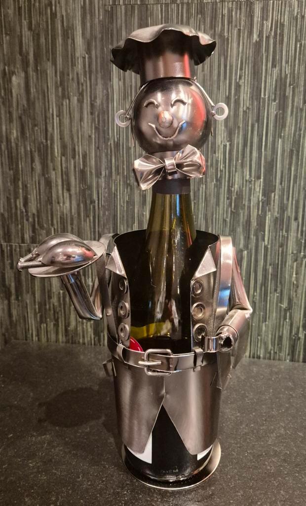 Nieuwe metalen „cook” flessenhouder, Huis en Inrichting, Woonaccessoires | Wijnrekken, Zo goed als nieuw, Metaal, Ophalen of Verzenden