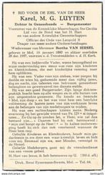 Bp.Dokter- Burgemeester. Luyten Karel. ° Mol 1880 † Mol 1957, Verzamelen, Bidprentjes en Rouwkaarten, Ophalen of Verzenden, Bidprentje