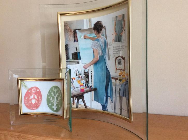 Kader, fotohouder. Helder glas met gouden randen, Huis en Inrichting, Woonaccessoires | Spiegels, Zo goed als nieuw, Ophalen